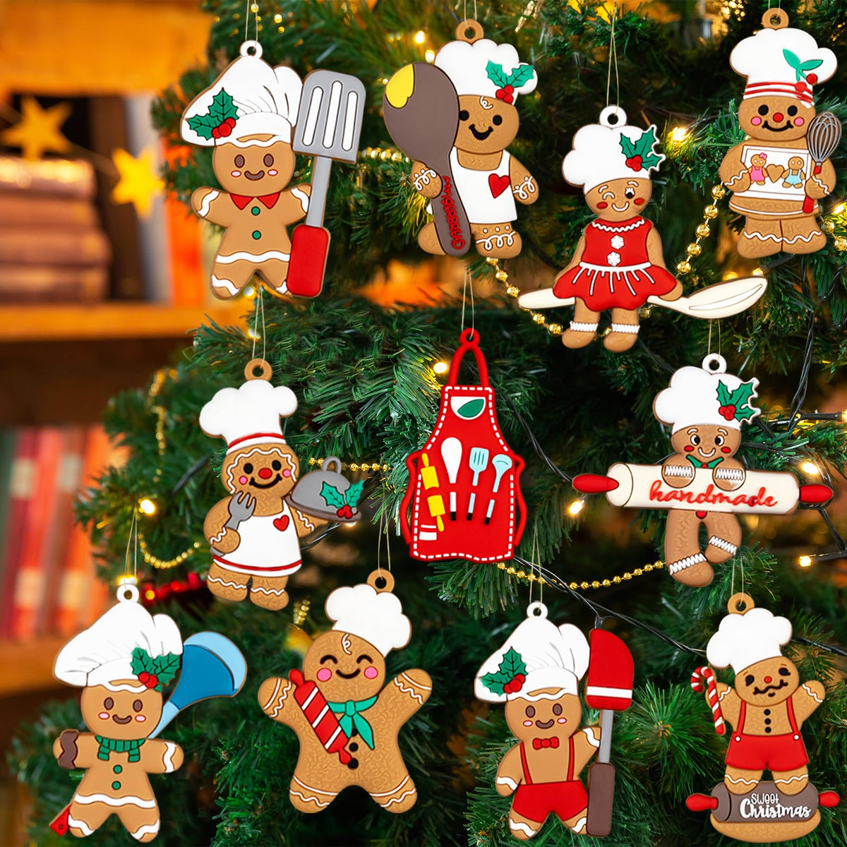 Gingerbread House Ornaments Christmas Tree Decoration - 12pcs Gingerbread House Christmas Decorations Hanging Ornaments for Holiday Xmas Tree Home Decor