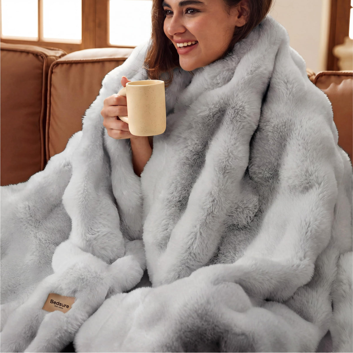 Bedsure Fluffy Bubble Faux Fur Throw Blanket, 50"x60", Cream