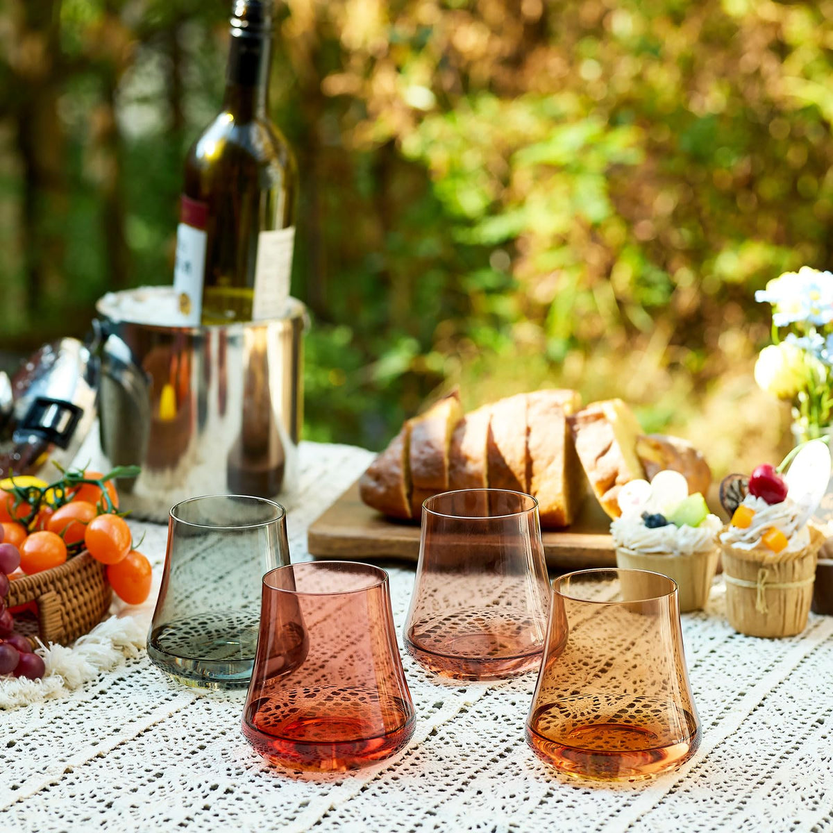 Colored Wine Glasses Set of 4, 13.5oz Lead-Free Crystal | Elegant Long Stem, Hand Blown, Autumn Tones, Fall Dinner Wedding Birthday Party, Ready-to-gift Box