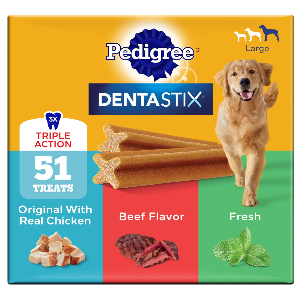 Pedigree Dentastix Dog Dental Treats, Large Breed Dog Treats, Fresh Flavor, 1.87 lb. Bag (36 Treats Total)