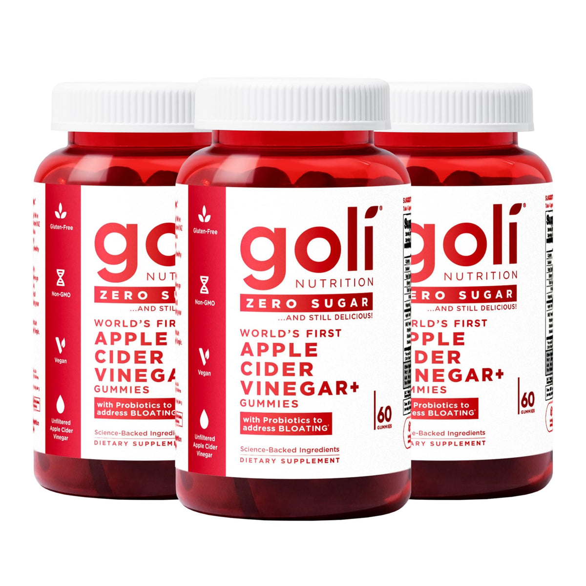 Goli Zero Sugar Apple Cider Vinegar Gummies - ACV with Vitamin B12 and Probiotics - No Sugar Alcohols - Vegan, Keto-Friendly, Gluten-Free