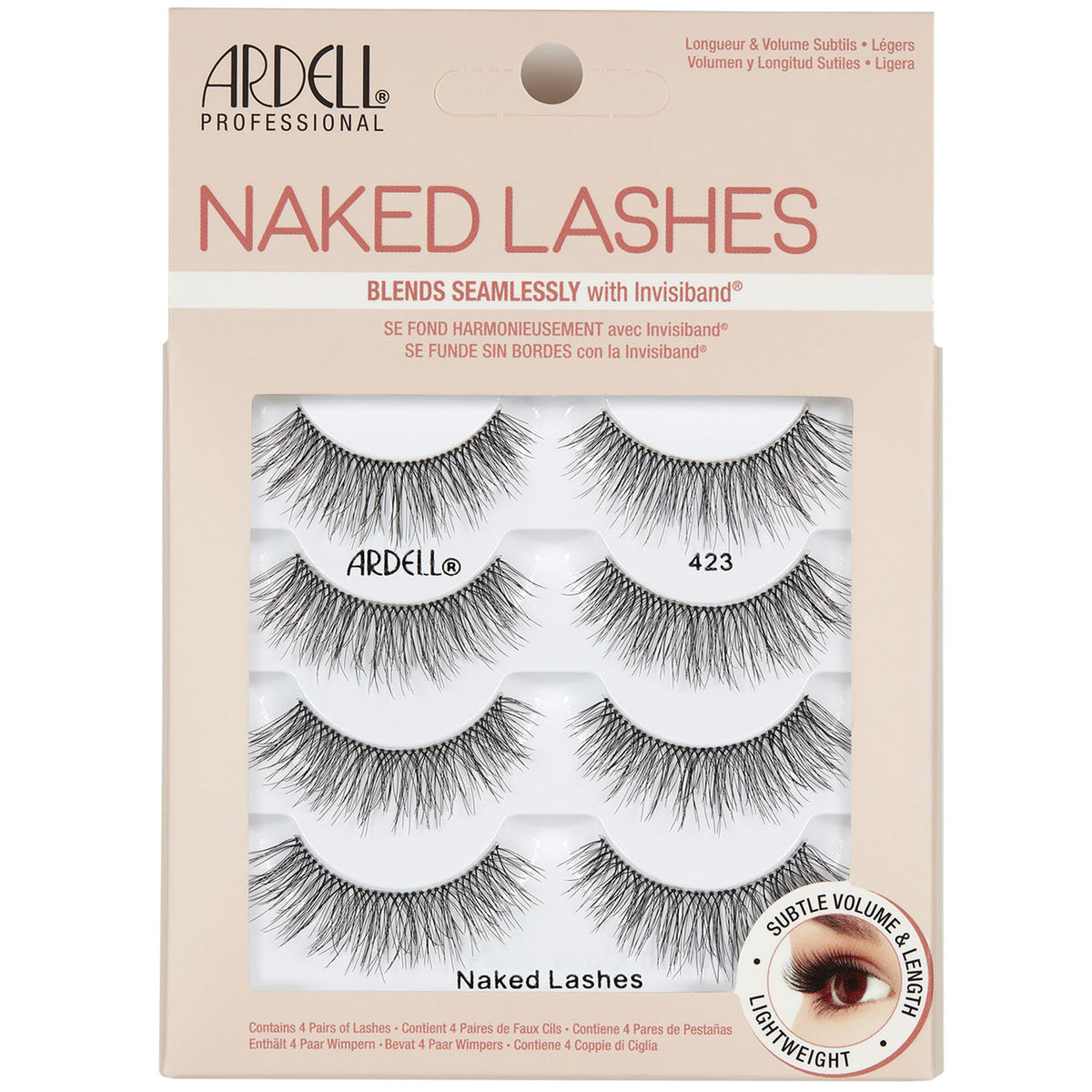 Ardell Naked Strip Lashes 421 Natural Looking False Eyelashes, 4 Pairs | Seamless Blend with Invisiband for Long-Lasting Lightweight Wispy Texture Adds Subtle Volume, Synthetic Hair, Cruelty Free