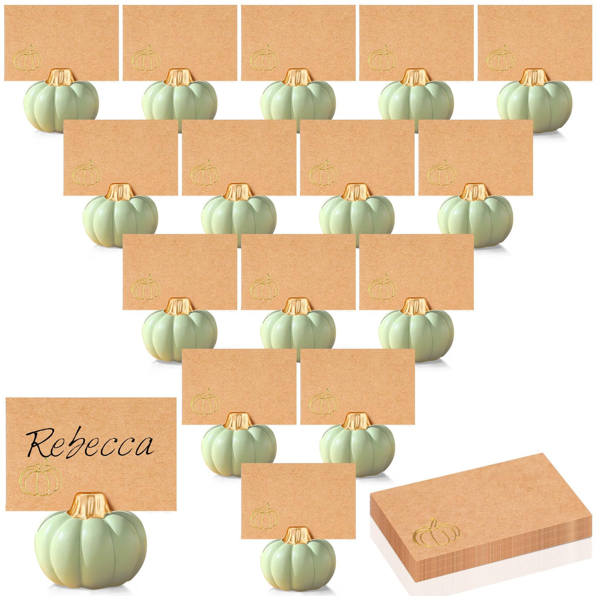 Yaomiao 16 Pcs Thanksgiving Table Decor Pumpkin Place Card Holders Mini Name Number Holders for Thanksgiving Table Setting Fall Autumn Party Photo Picture Wedding Decor(Gold)