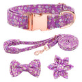 Dog Collar and Leash Set Girls Adjustable Puppy Collars with Floral Bow Tie for Small Medium Large Female Dogs, Orange Flower, XS