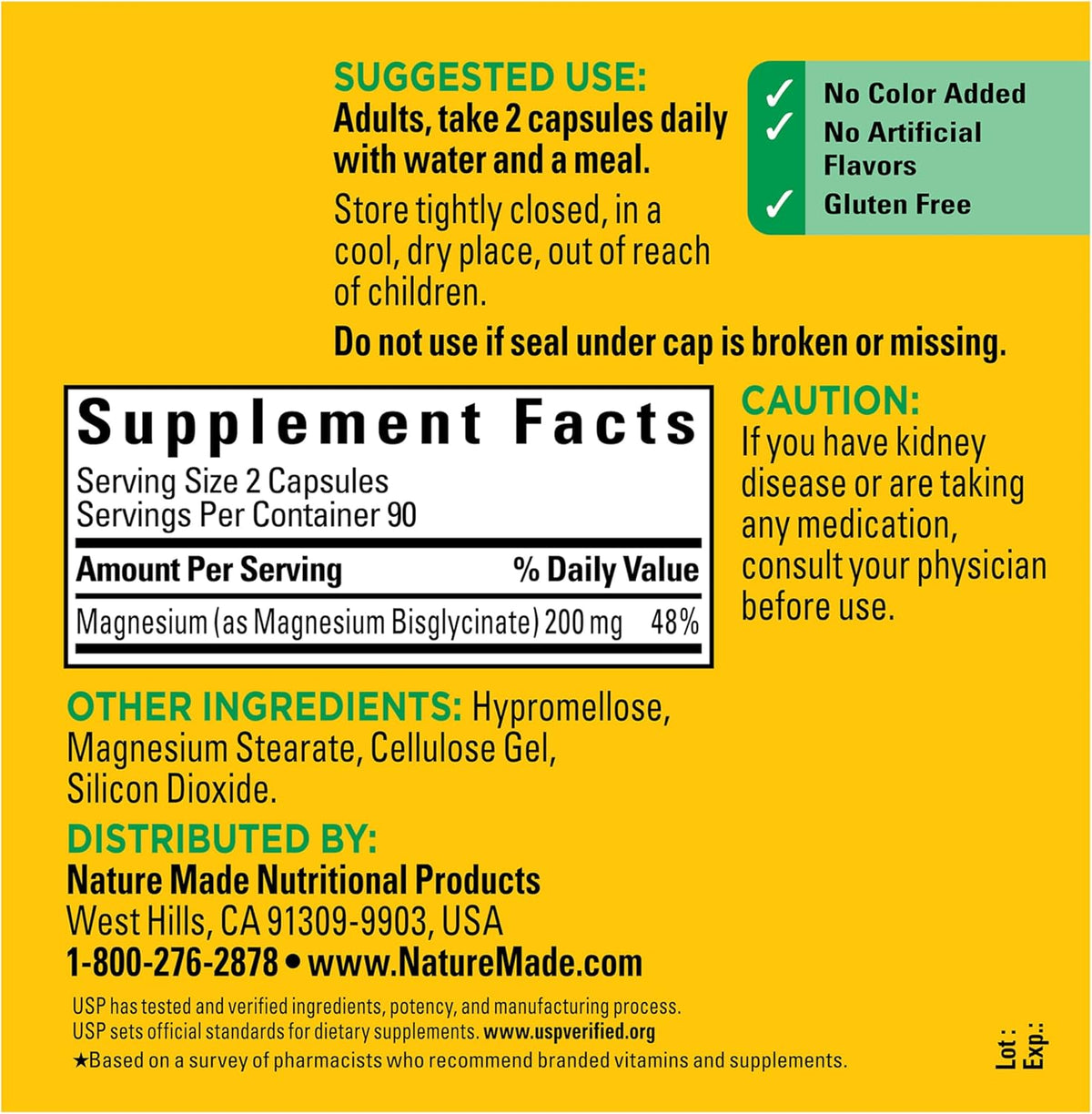Nature Made Magnesium Glycinate 200 mg per Serving, 180 Capsules | High Absorption Magnesium Supplement for Muscle, Heart and Bone Support, Magnesium Bisglycinate Capsules, 90 Day Supply
