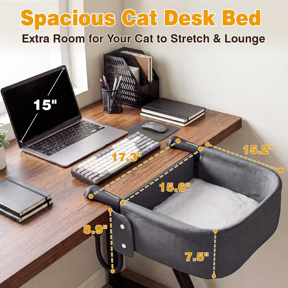 Extra-Sturdy Cat Desk Bed for Large Cats 50lbs Desk Cat Bed Attachment