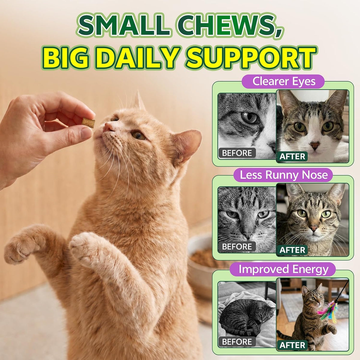 Lysine for Cats, L-Lysine for Cats Chews & Lysine Treats, 500 Chews, Immune Support with L-Lysine Supplement, Colostrum, Quercetin & Omega-3, Respiratory, Sneezing, Runny Nose, Eye, Chicken Flavor