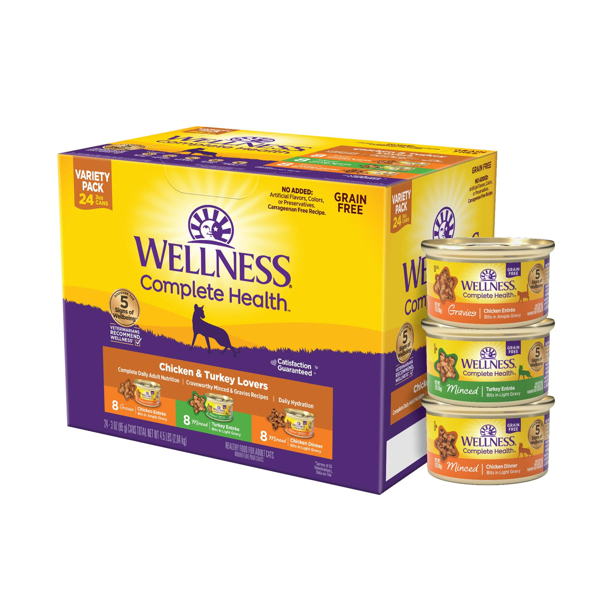 Wellness Complete Health Pate Variety Pack Adult Canned Wet Cat Food, Natural, Protein Rich, Grain Free, Seafood Favorites, 3 oz, Pack of 24 Cans