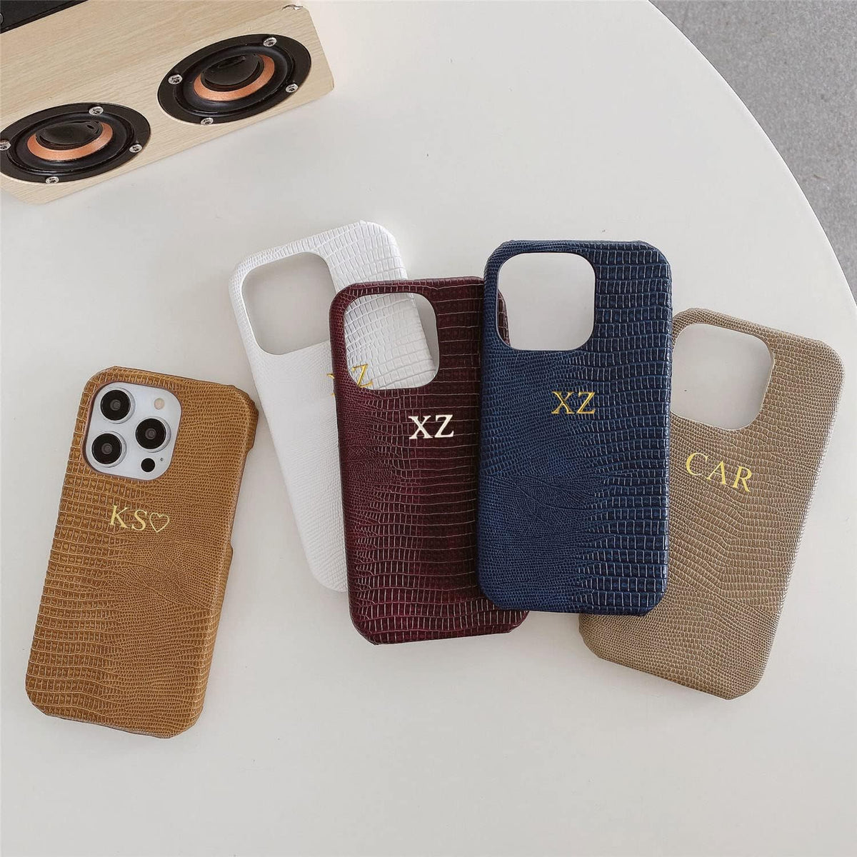 Personalise Gold Silver Initial Letters Leather Case for iPhone 14 15 16 17 Pro max 13 17 Pro Xs Max 12 11 XR 14 15 16 Plus 17air Luxury Lizard Skin Texture PU Cover (Burgundy)