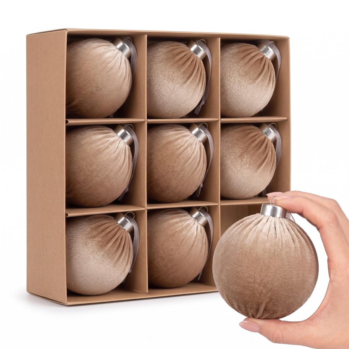 9pcs Large Velvet Christmas Balls Ornaments (Red,3.15'')
