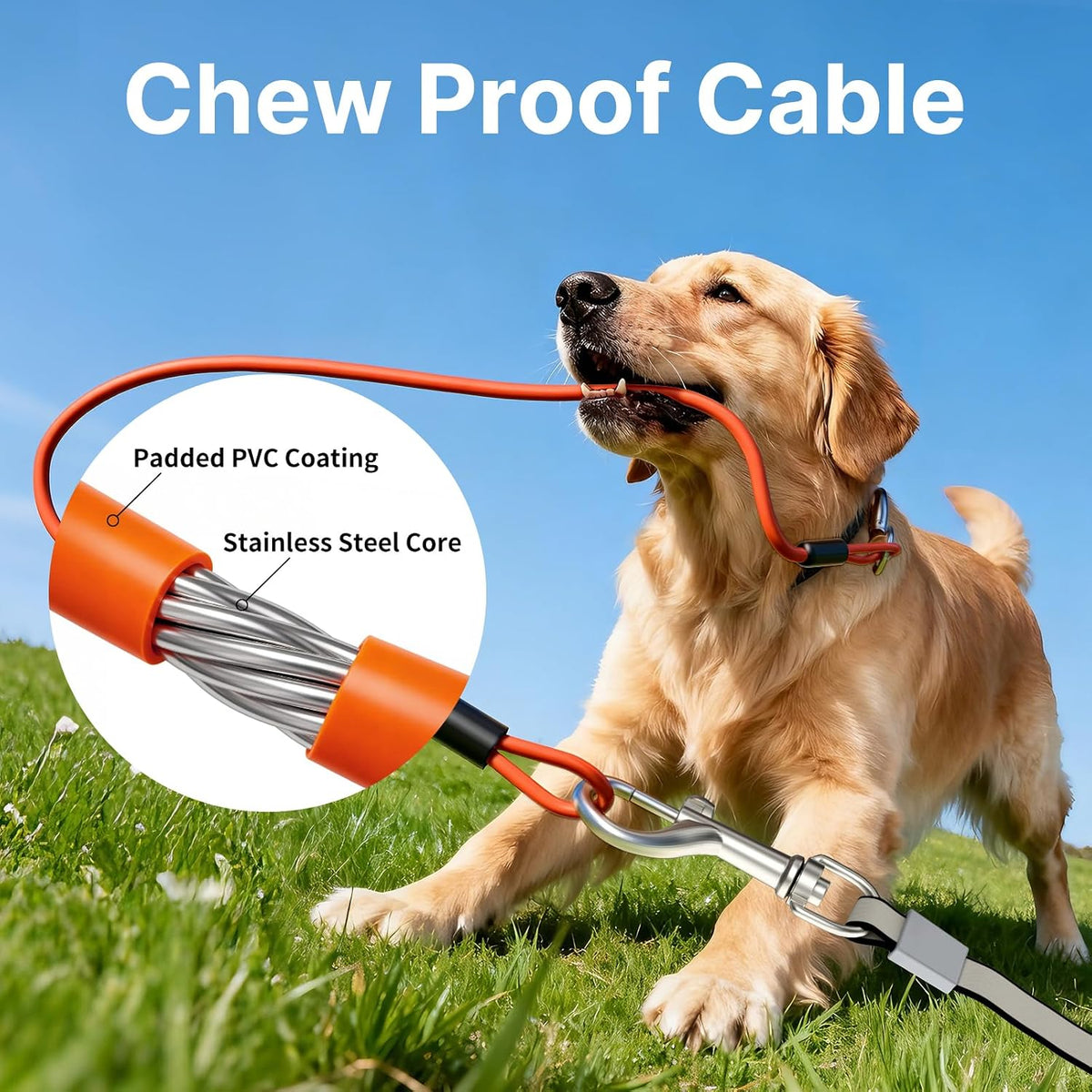 16Ft Retractable Dog Leash with Chew-Proof Steel Cable, 360° Tangle-Free, Built-in Poop Bag Dispenser, Ergonomic Comfort Grip Handle for Medium Large Dogs Up to 130lbs