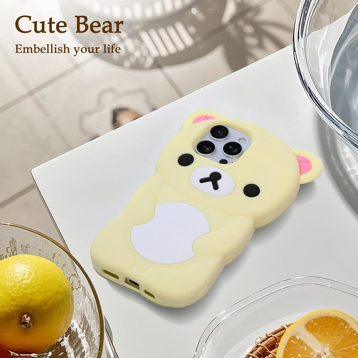 IAIYOXI Soft Silicone Bear Case for iPhone 15, Cute 3D Cartoon Teddy Bear Designed, Protective Lovely Fun Adorable Fashion Phone Case, Kawaii Cover for Women Girls Kids, Yellow