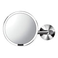 simplehuman Sensor Mirror, Wall Mount Makeup Mirror with Light, 8" Round Lighted with Magnification (5X), Hard Wired, Swing Arm, Brass Stainless Steel