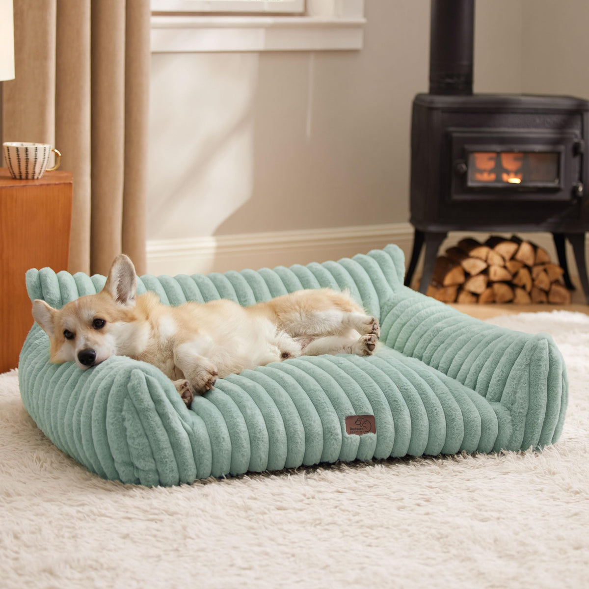 Bedsure ComfyFleece™ Shown on TV Fluffy Cute Dog Couch for Pets,30in Cream | Small & Medium Dog Bed Washable Cover,Supportive Couch Bed for Small Dogs,Pet Sofa Seen on Good Day New York,Up to 20 Lbs