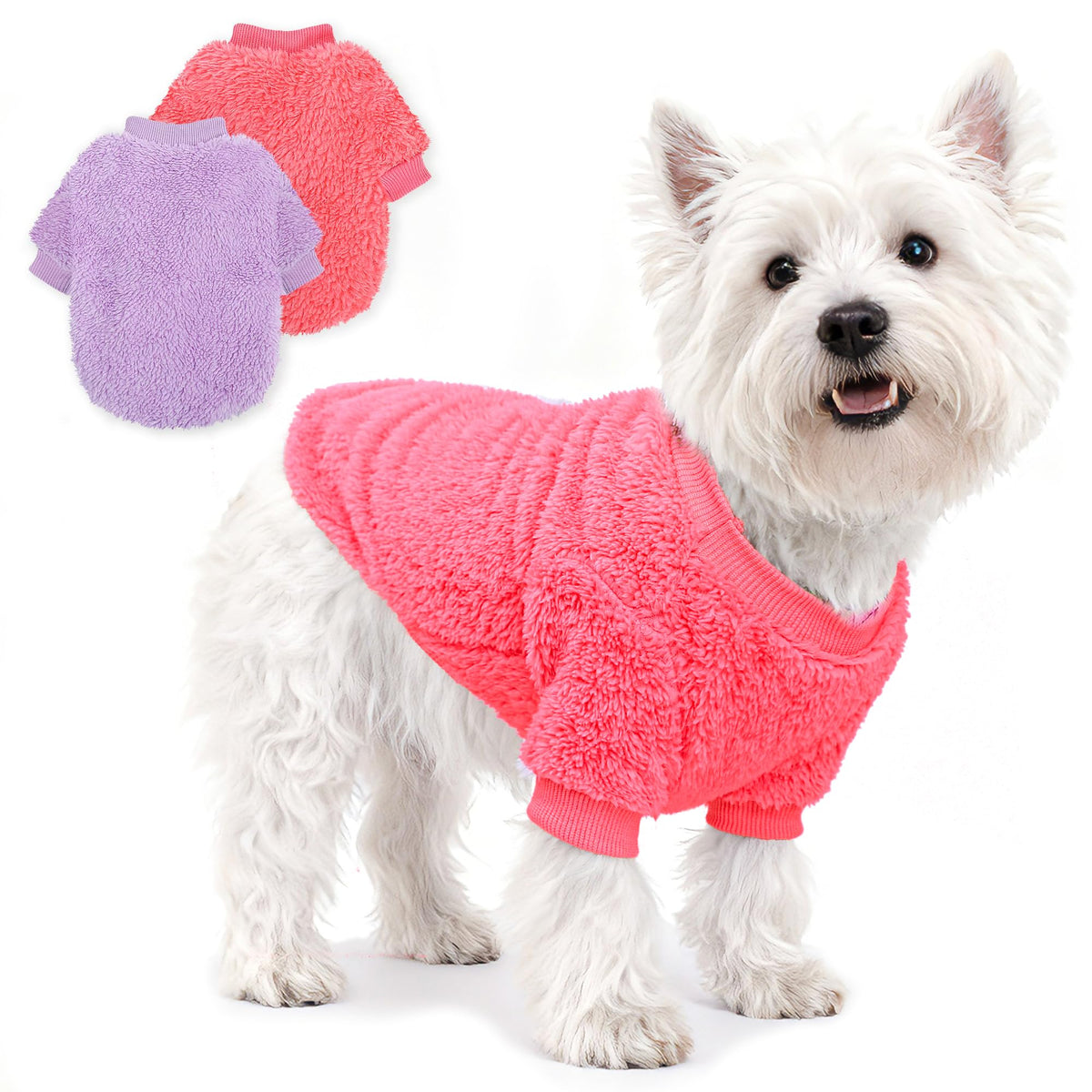 Cozy Pet Fleece Sweater, Double Velvet Winter Dog Clothes, Purple and Cream, Set of 2 (Navy Blue+Grey, X-Small)