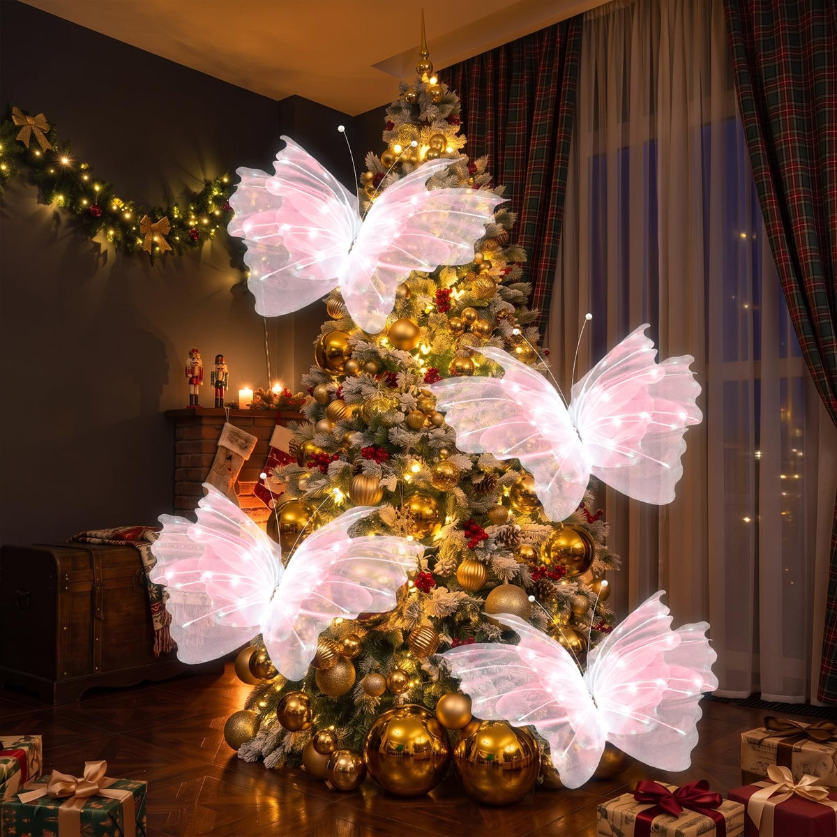 Yinkin 2 Pcs 20'' Christmas Large 3D LED Butterfly Decorations Pink