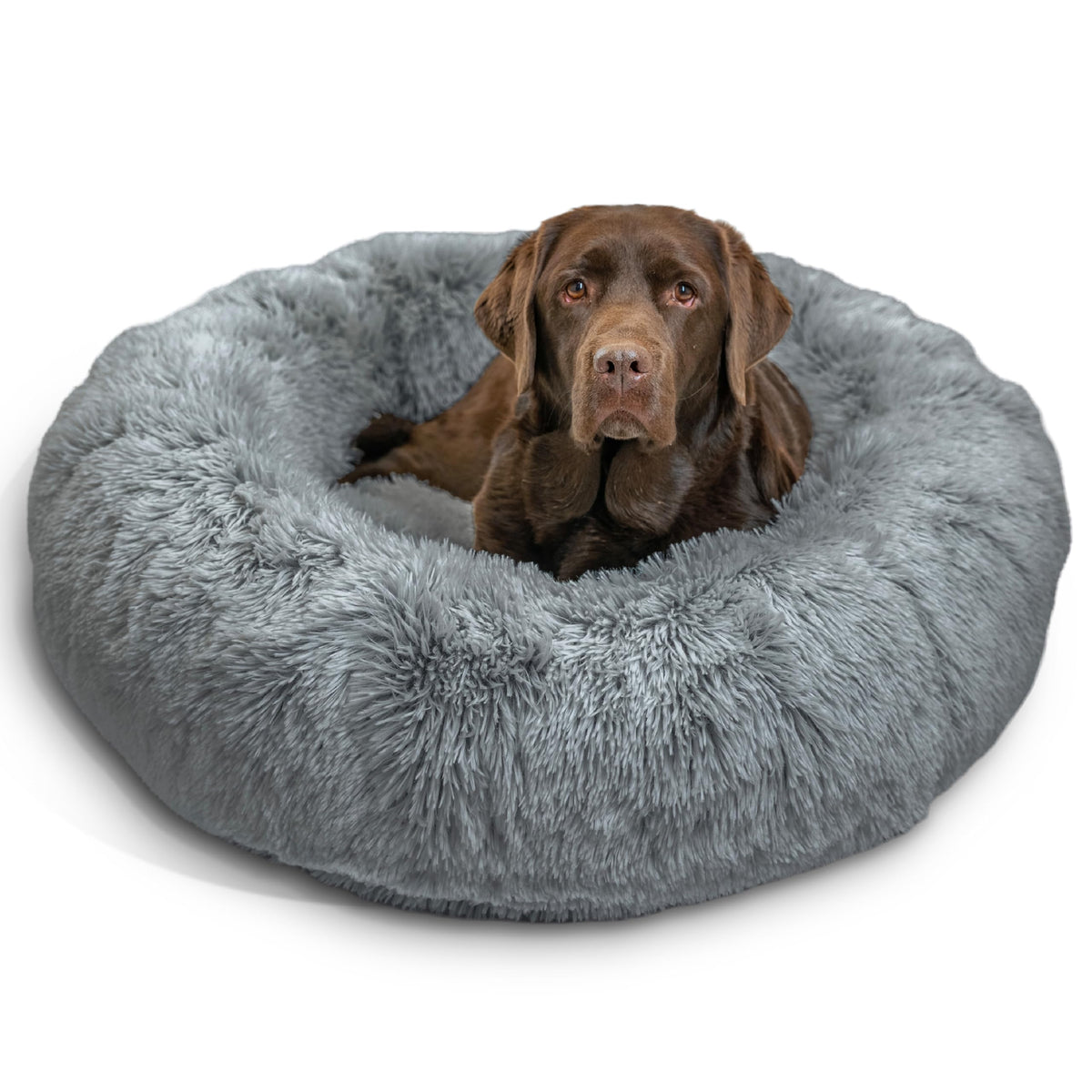 Best Friends by Sheri The Original Calming Donut Dog Bed for Large Dogs up to 100 lbs, Shag Faux Fur, Taupe, Large, 36" x 36"