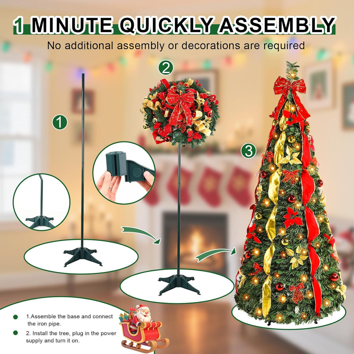 Alupssuc 6FT Pop Up Christmas Tree, Full Shape, Remote, Dual Color Lights