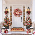 Christmas Wreath for Front Door, Mesh Wreath with Red Gold Ribbon