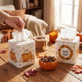 Thyle 2 Pcs Fall Tissue Box Cover Square, Pumpkin PU Leather Tissue Holder
