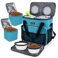 BAGLHER Pet Travel Set Airline-Approved Carrier for Small/Medium Cats & Dogs + Travel Bag with Food Containers & Silicone Bowls, Grey & Green