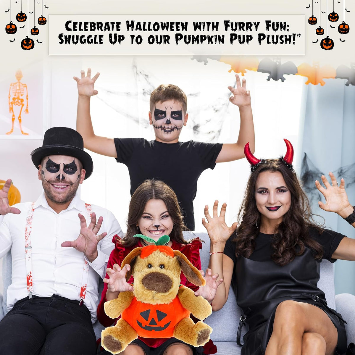 Plush Halloween Dog with Pumpkin - Soft Toy, Home Decor - Gifts for Kids & Toddler Baby - 9 Inches (Halloween Dog)