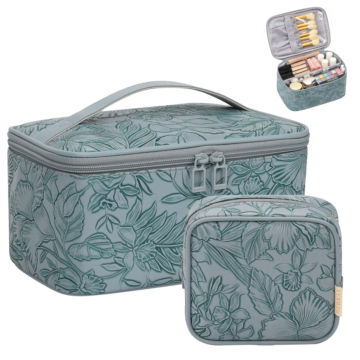 OCHEAL Makeup Bag, Portable Cosmetic Bag, Large Capacity Travel Makeup Case Organizer, Black For Women Toiletry Bag for Girls Traveling With Handle and Divider