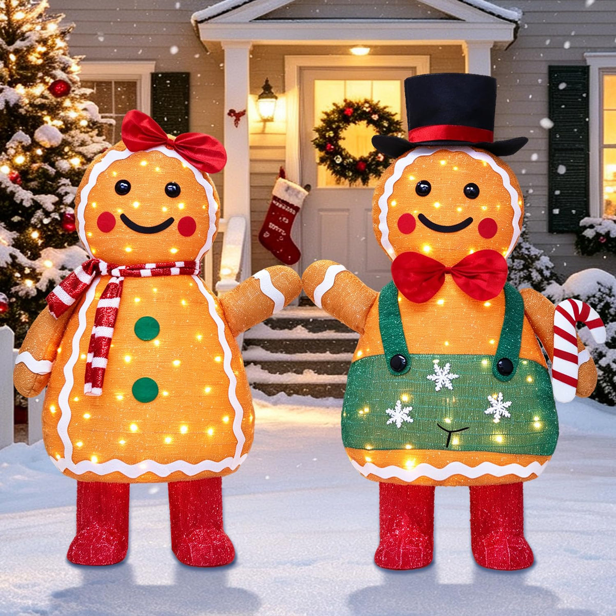 Lighted 2D Gingerbread Christmas Decorations, 2 Piece Gingerbread Man