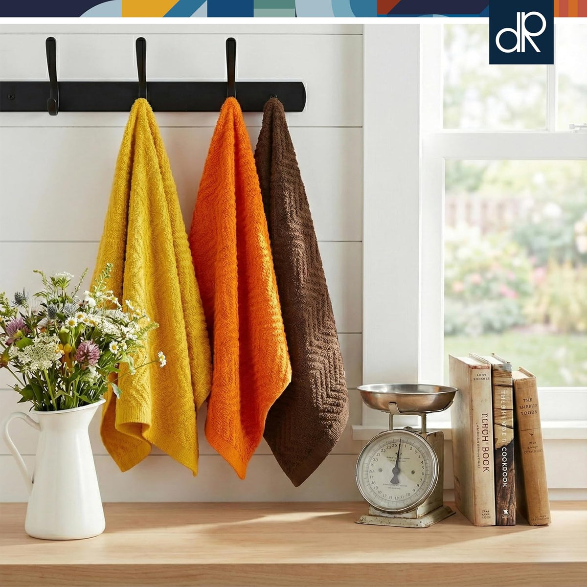 DecorRack 100% Cotton Kitchen Towels 15x25 in, Rustic Set (Pack of 4)