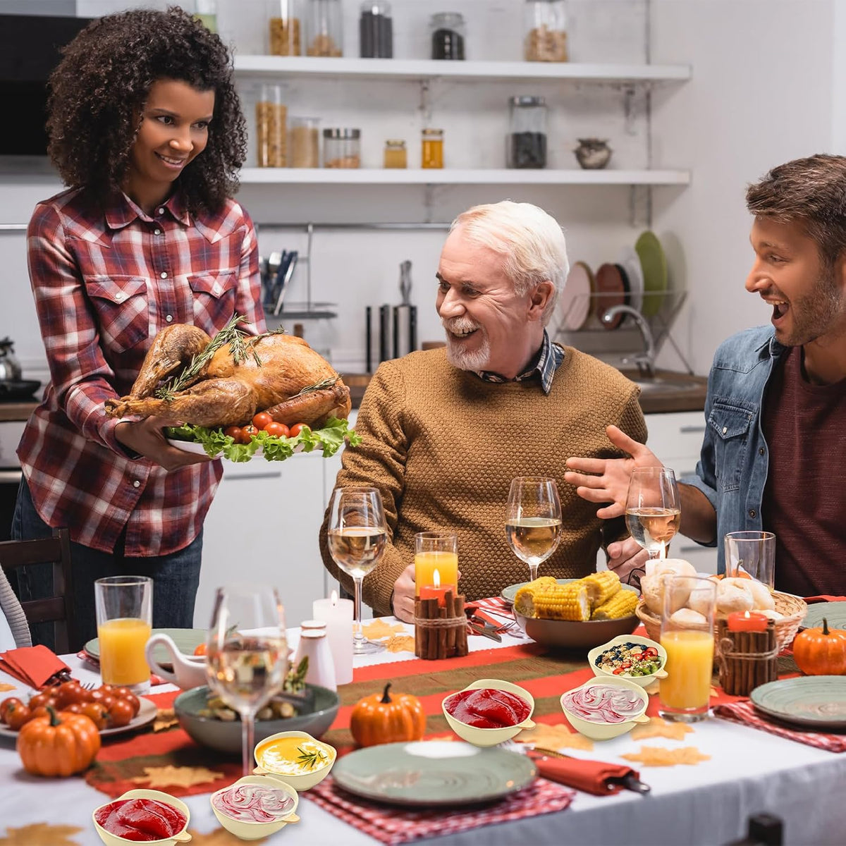 Kolewo4ever 12 Pieces Fall Bowls Ceramic Pumpkin Bowl 6 Ounces Ramekins Small Pumpkin Shaped Bowls Dinnerware Decoration for Fall Thanksgiving Serving Dip, Sauce, Condiments,Snack (Yellow)
