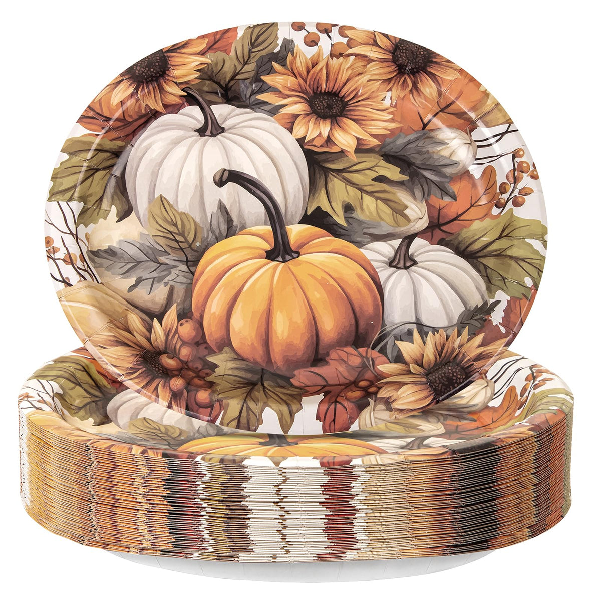 50Pack Thanksgiving Oval Plates Paper - 10" x 12" Happy Thanksgiving Plates Disposable Dinner Supply - Turkey Thankful Pattern