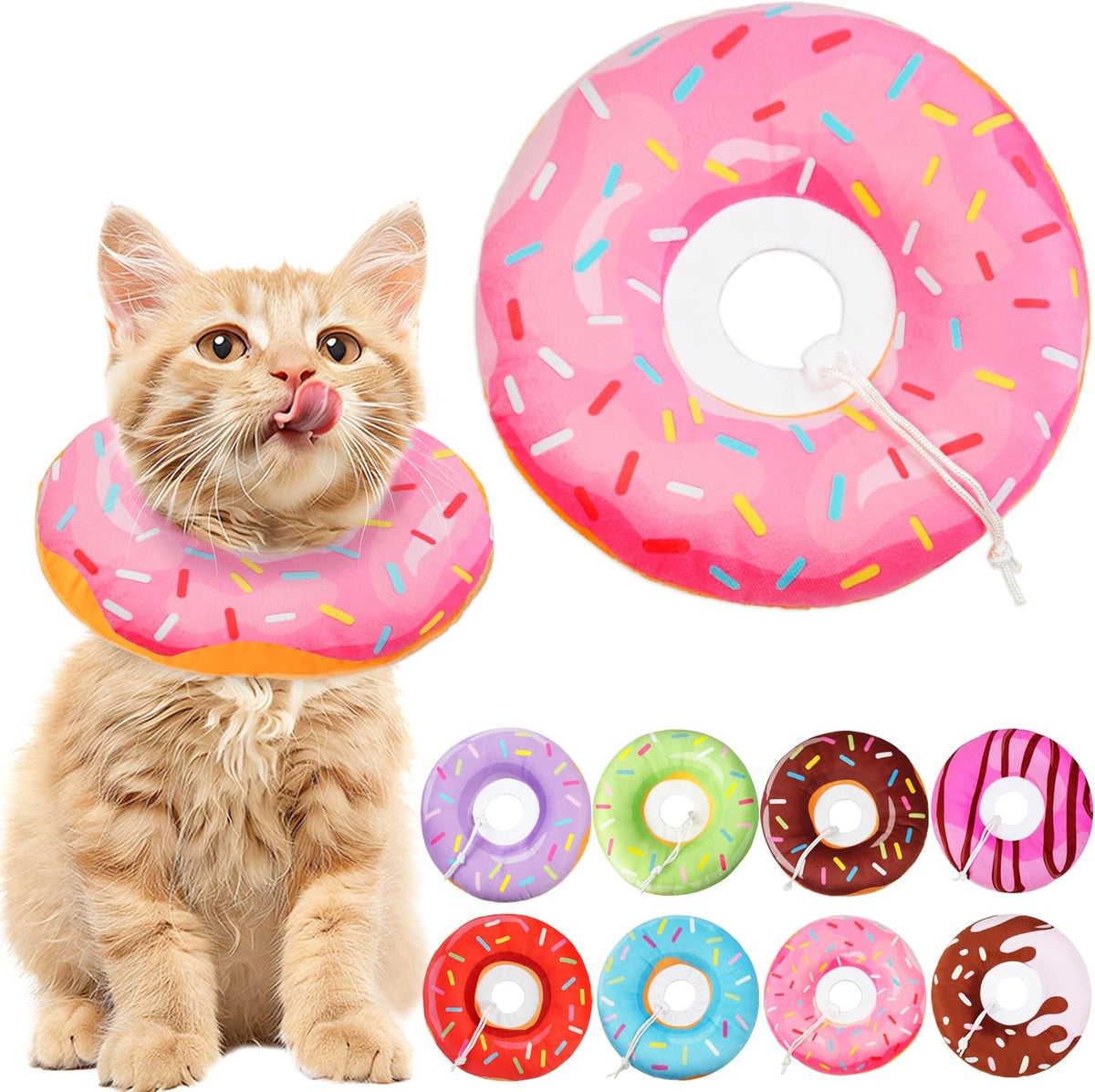 Hpetppy Cat Cone Collar Soft, Cat Recovery Collar for Wound Healing Cute Donut Adjustable Kitten Cones to Stop Licking Comfortable Lightweight Neck Elizabethan Collars for Kittens After Surgery