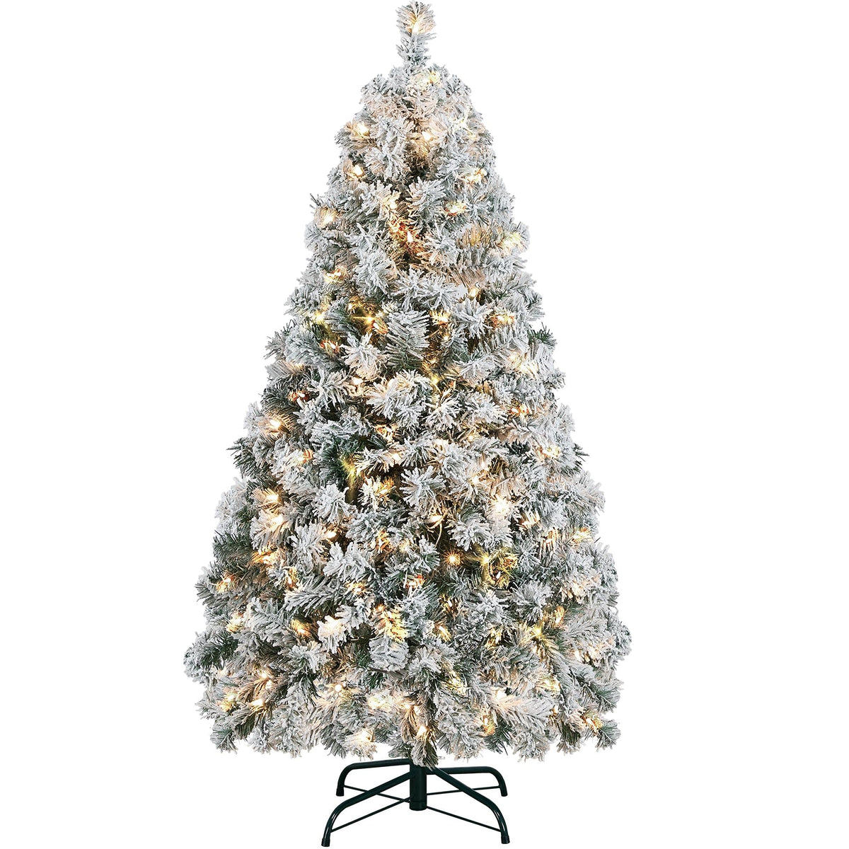 Yaheetech 6ft Pre-Lit Snow Flocked Artificial Christmas Tree, 250 Lights