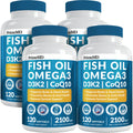 5-in-1 Fish Oil Omega 3 Supplements (2100mg) - Fish Oil with Vitamins D3 & K2 and CoQ10 - EPA DHA Omega 3 Supplement - Lemon Flavored Fatty Acid Supplements, Pack of 2