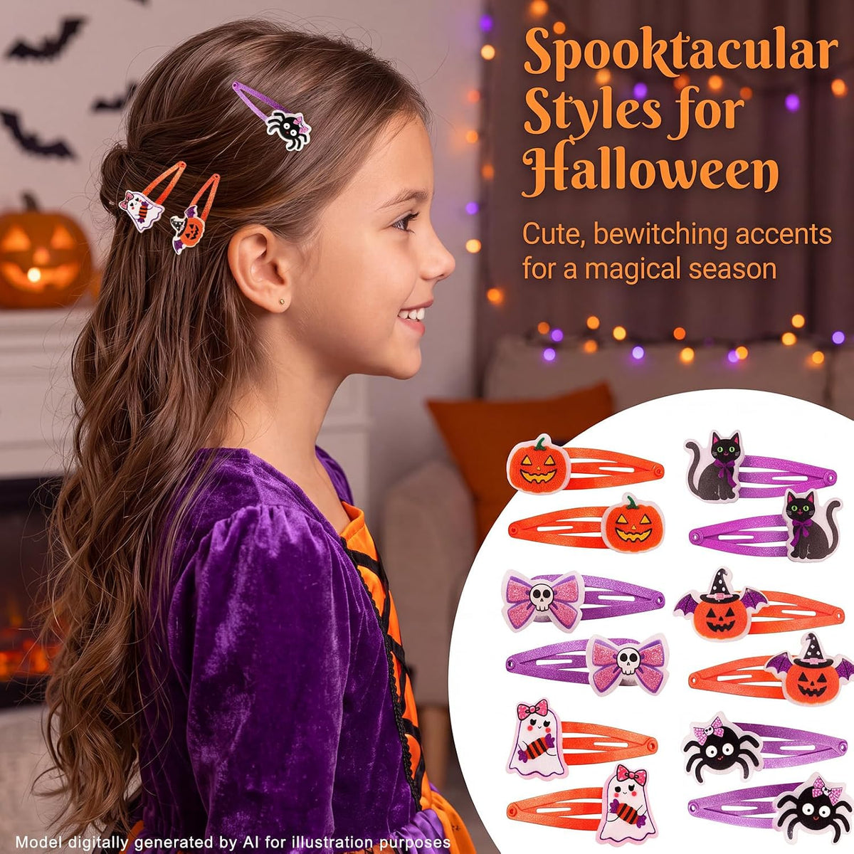 PinkSheep Halloween Hair Clips Barrettes for Girls, 6 Pairs/12 Pack