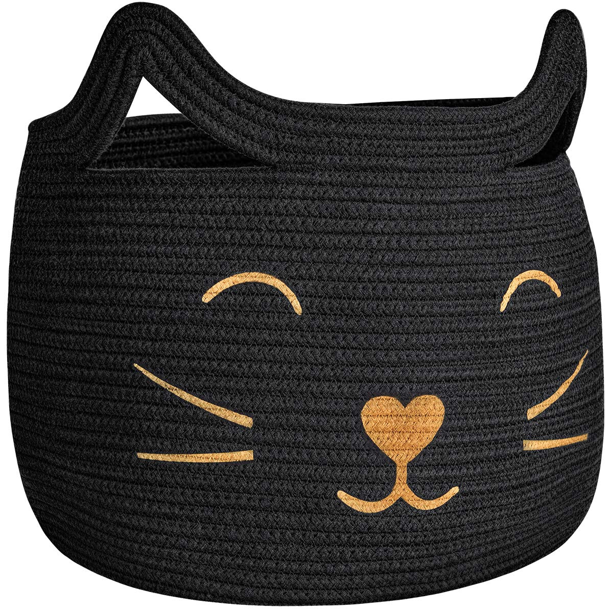 Small Woven Rope Storage Basket, Cute Cat Toy Basket for Living Room, Baby Baskets for Nursery, Gift Baskets Empty for Baby Shower, Grey, 9.8 x 4 inches