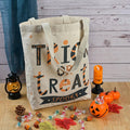 ATFUNSHOP 13.8" Large Halloween Tote Bag Trick or Treat Canvas Reusable Large Bucket for Kids Boo Pumpkin Ghost