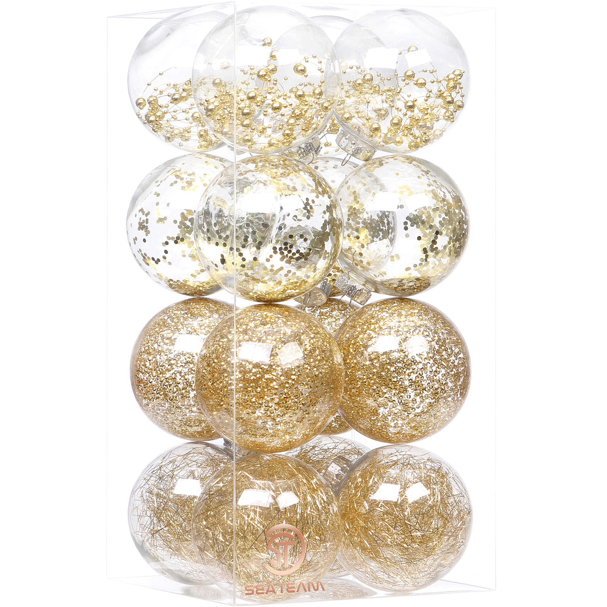 Sea Team 30-Pack Clear Christmas Ball Ornaments with Fillers, Champagne