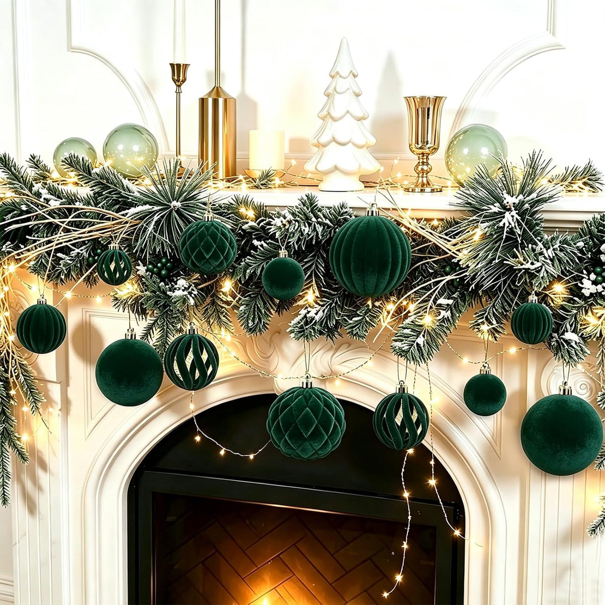 Thewe 40Pcs Velvet Shatterproof Christmas Ball Ornaments Set，Green
