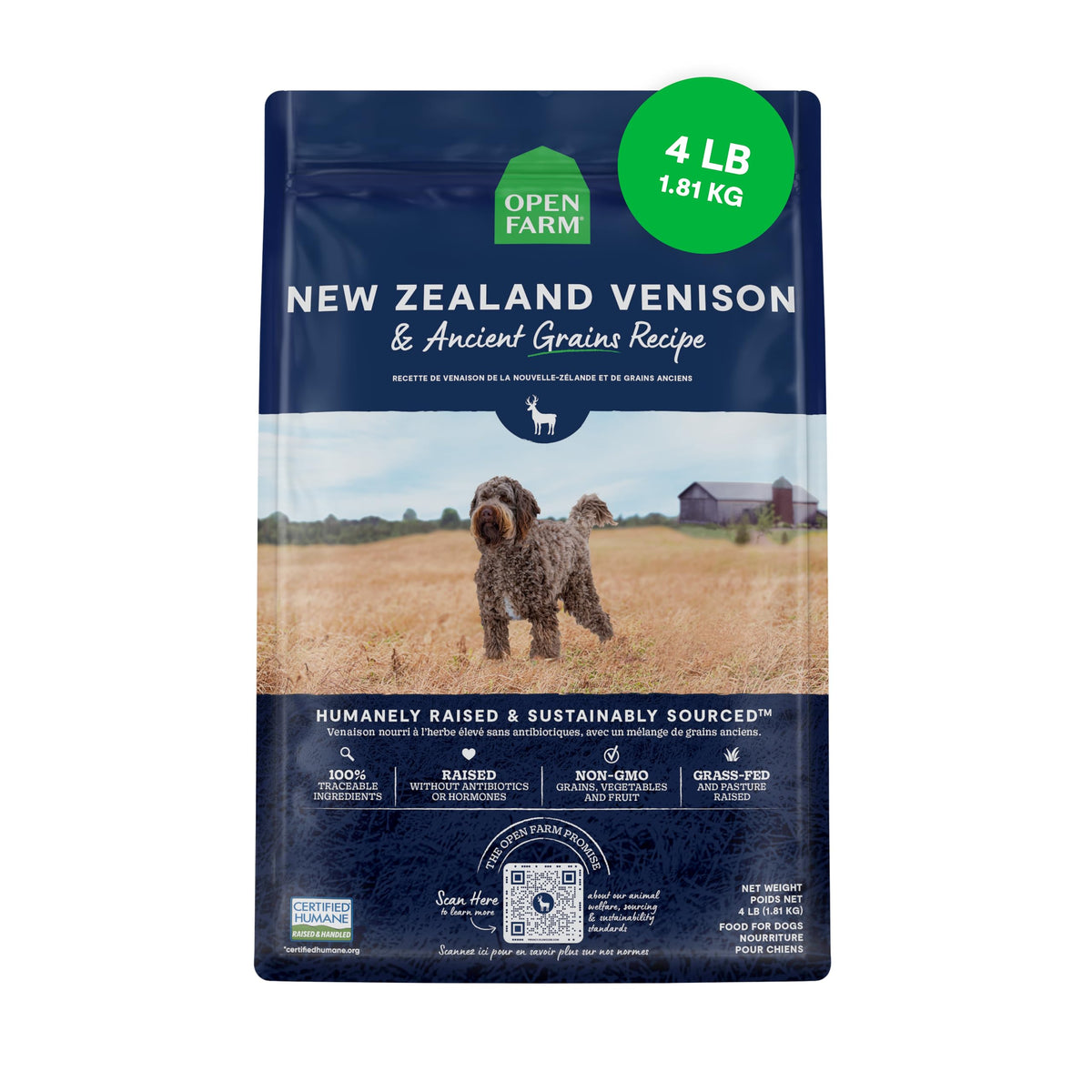 Open Farm, Ancient Grains Dry Dog Food, Protein-Rich & Nutrient Dense, 90% Animal Protein Mixed with Non-GMO Fruits, Veggies and Superfoods, Grass-Fed Beef Recipe, 4lb Bag