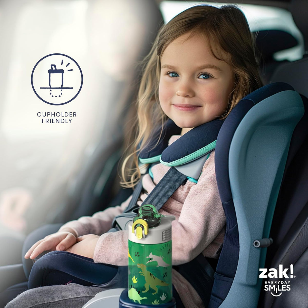 Zak Designs Sanrio Hello Kitty Sage 16oz Leak-Proof Straw Kids Water Bottle | BPA Free, Durable Plastic, Cupholder Friendly, Dishwasher Safe, Easy to Clean, Lid Lock, Handle, For School, Home, Travel