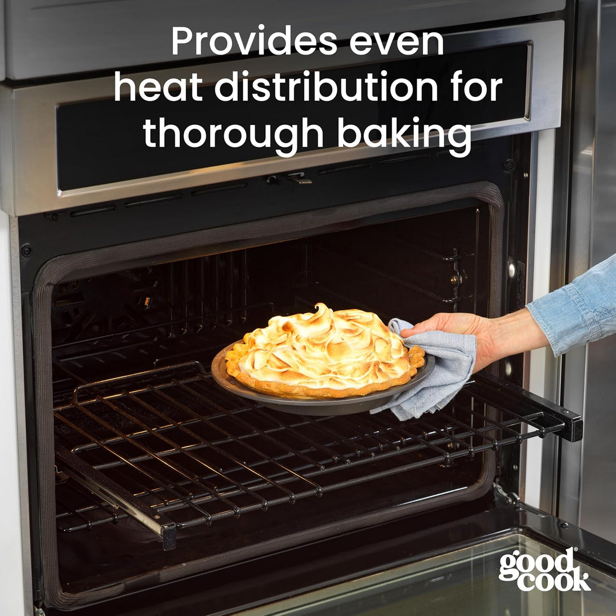 GoodCook Everyday Pie Pan Scratch-Resistant Nonstick Heavy Duty Steel Construction with Wide Rim, 9-Inch, Gray