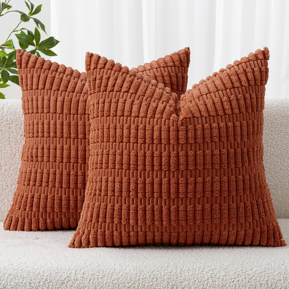 MIULEE Fall Decorative Throw Pillow Covers 18x18 Dark Rust Pack of 2