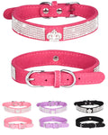 Bling Dog Collar for Small Medium Large Dogs, Crown Rhinestone Dog Collars for Girl and boy Dog, Diamond Puppy Collars, Adjustable Leather Suede SOFE Cat Collar (S(10.6"-13"/27CM-33CM), Pink)