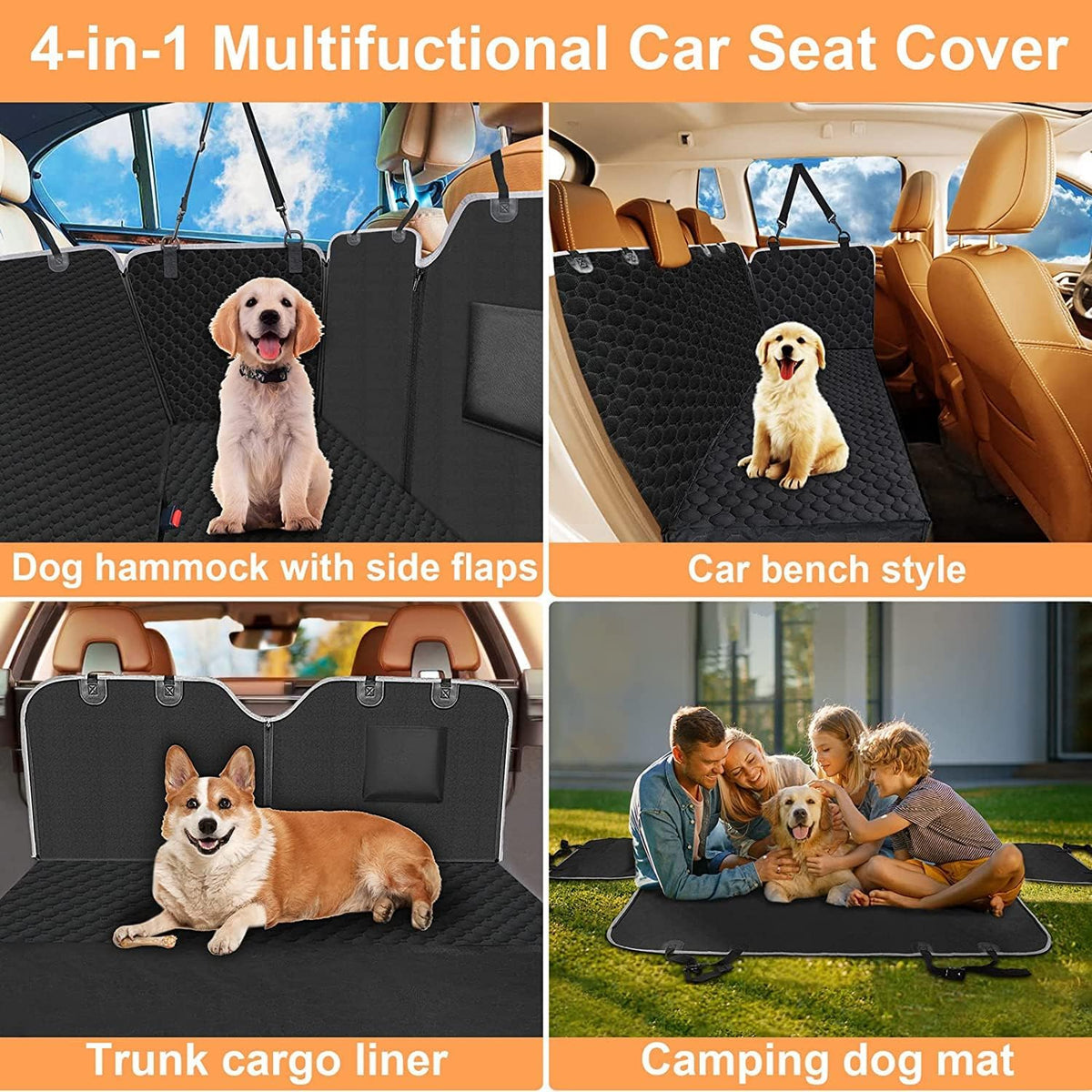 Mancro Dog Car Seat Cover for Back Seat, Waterproof Dog Hammock for Car