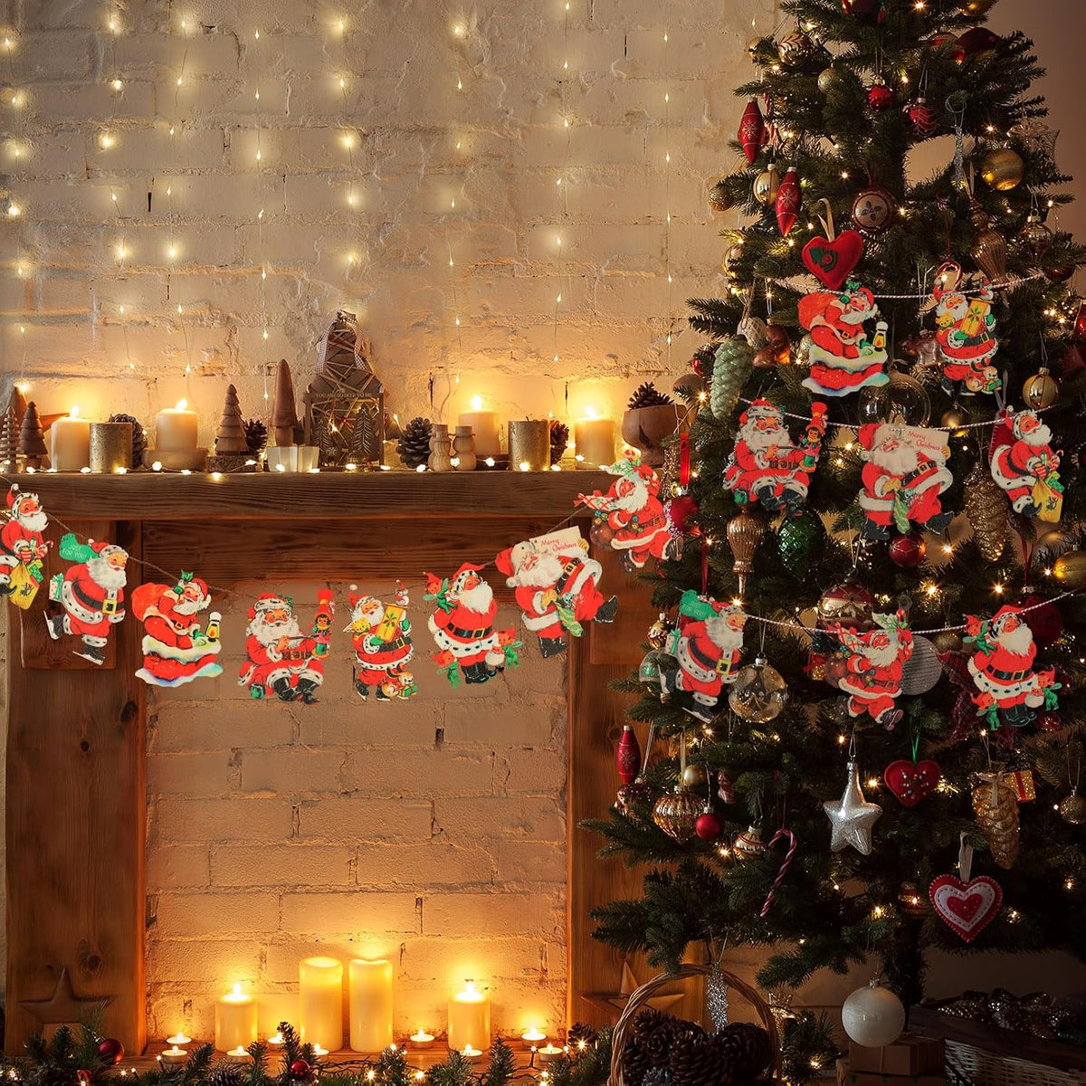 Cinnvoice 6.56 ft Vintage Christmas Banner Santa Hanging Garland Wooden