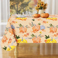 Rectangle Waterproof Vinyl Table Cloth, Wipeable Tablecloth with Flannel Backing, Plastic Table Cover for Fall, Thanksgiving (Pumpkin, 52" x 70")