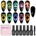 Beetles Halloween Cat Eye Gel Nail Polish Set, 6 Colors Glitter Gel