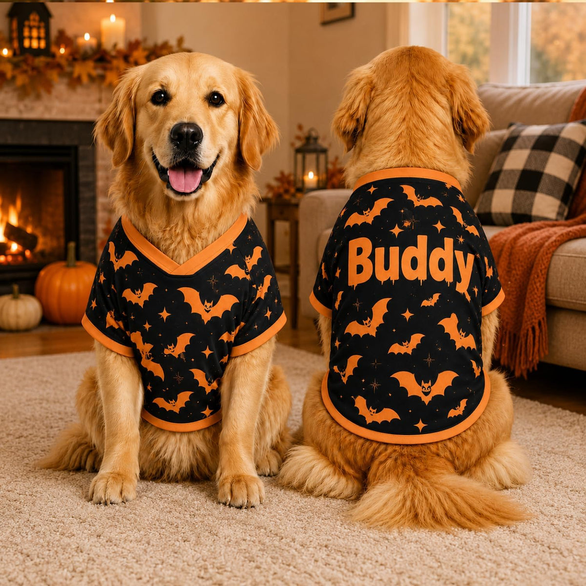 Personalized Halloween Dog Shirt, Custom Pet Shirt with Name, Pumpkin Bat Spider Web Dog Costume