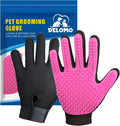 DELOMO Pet Grooming Gloves, Upgrade Version with Enhanced 255 Silicone Grooming Tips, Hair Remover Mittens for Dogs & Cats, Bath Brush, 1 Pair (Pink)